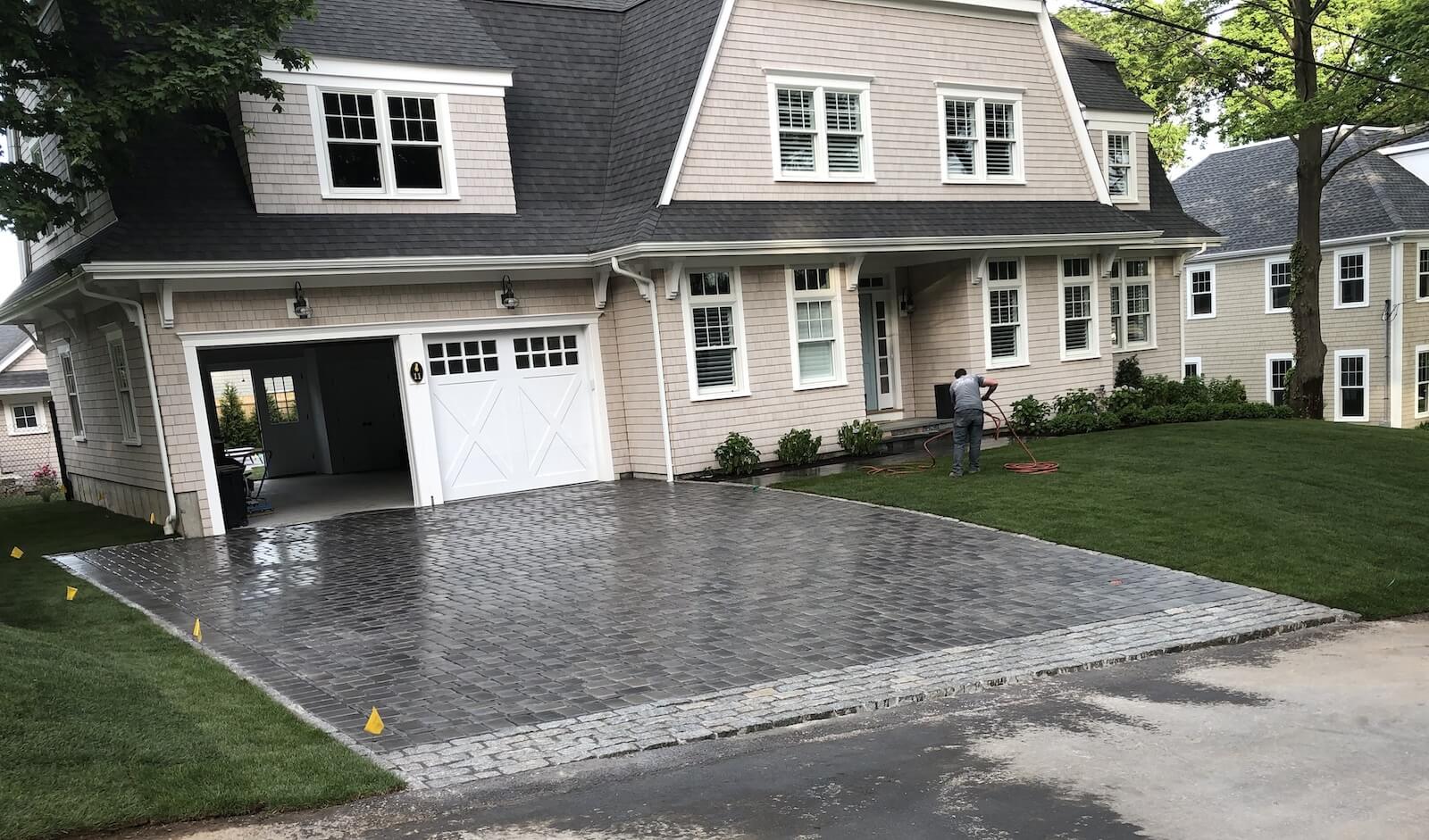 Paver Driveway with Cobble Apron
