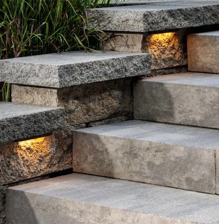 stone steps with lights