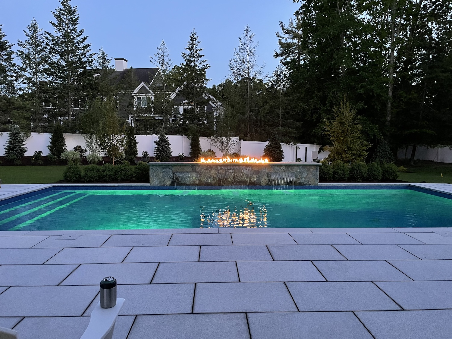 Pool with fire pit bar
