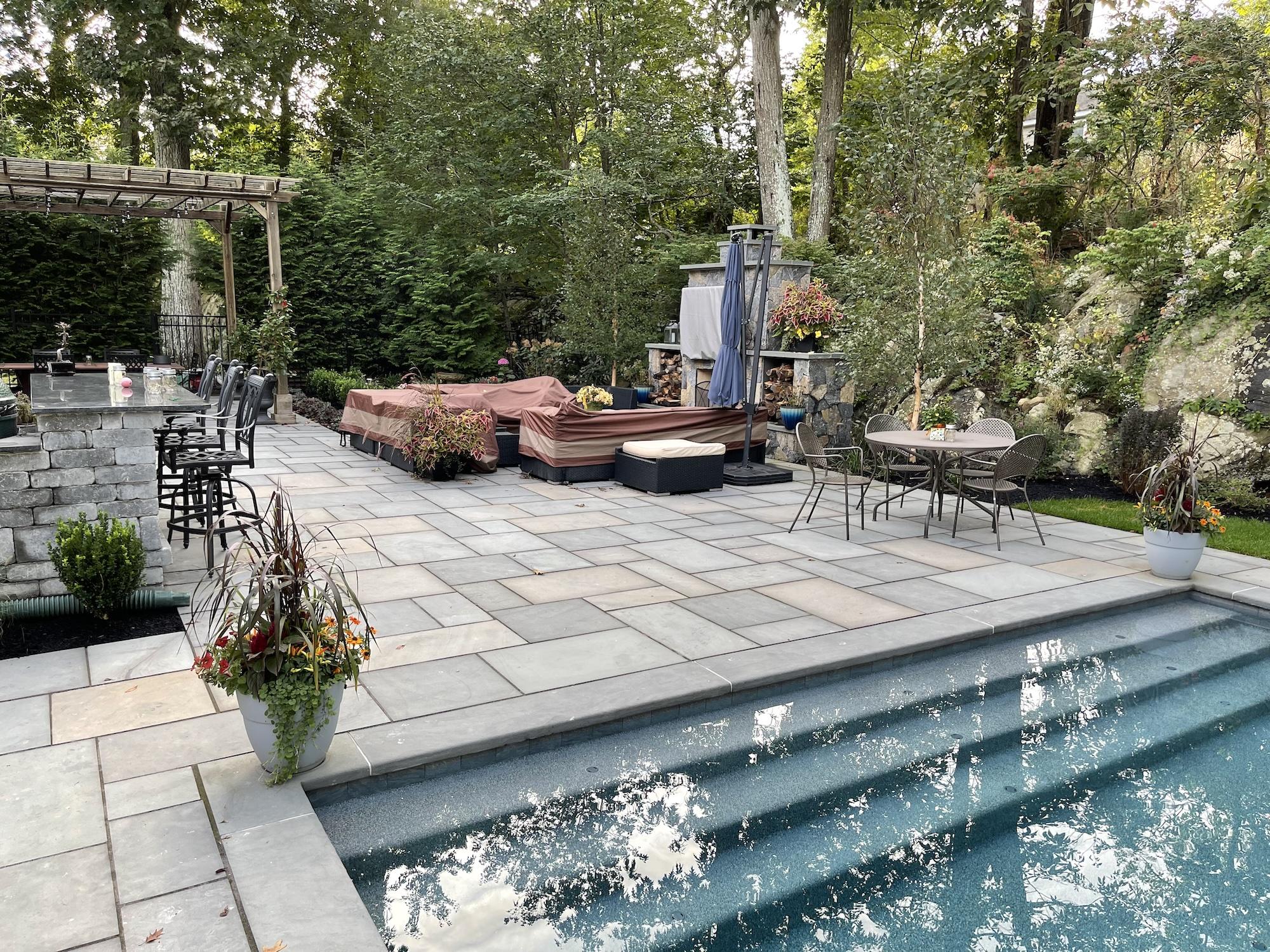 Bluestone patio with raised spa and fireplace