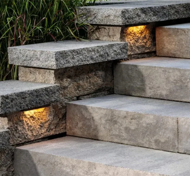 stone steps with lights