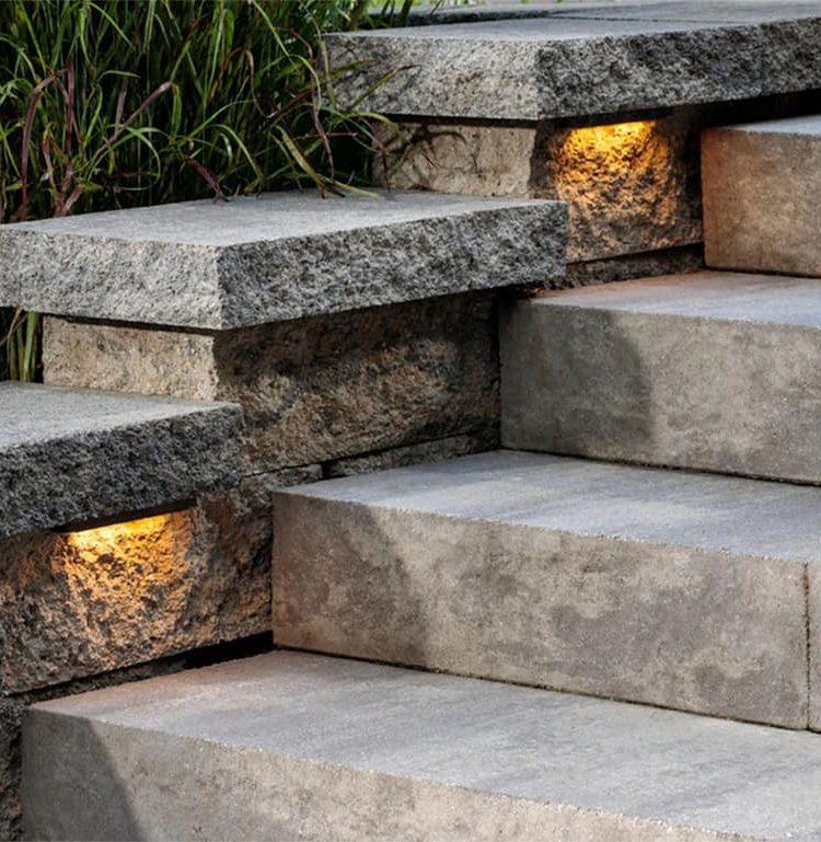 stone steps with lights